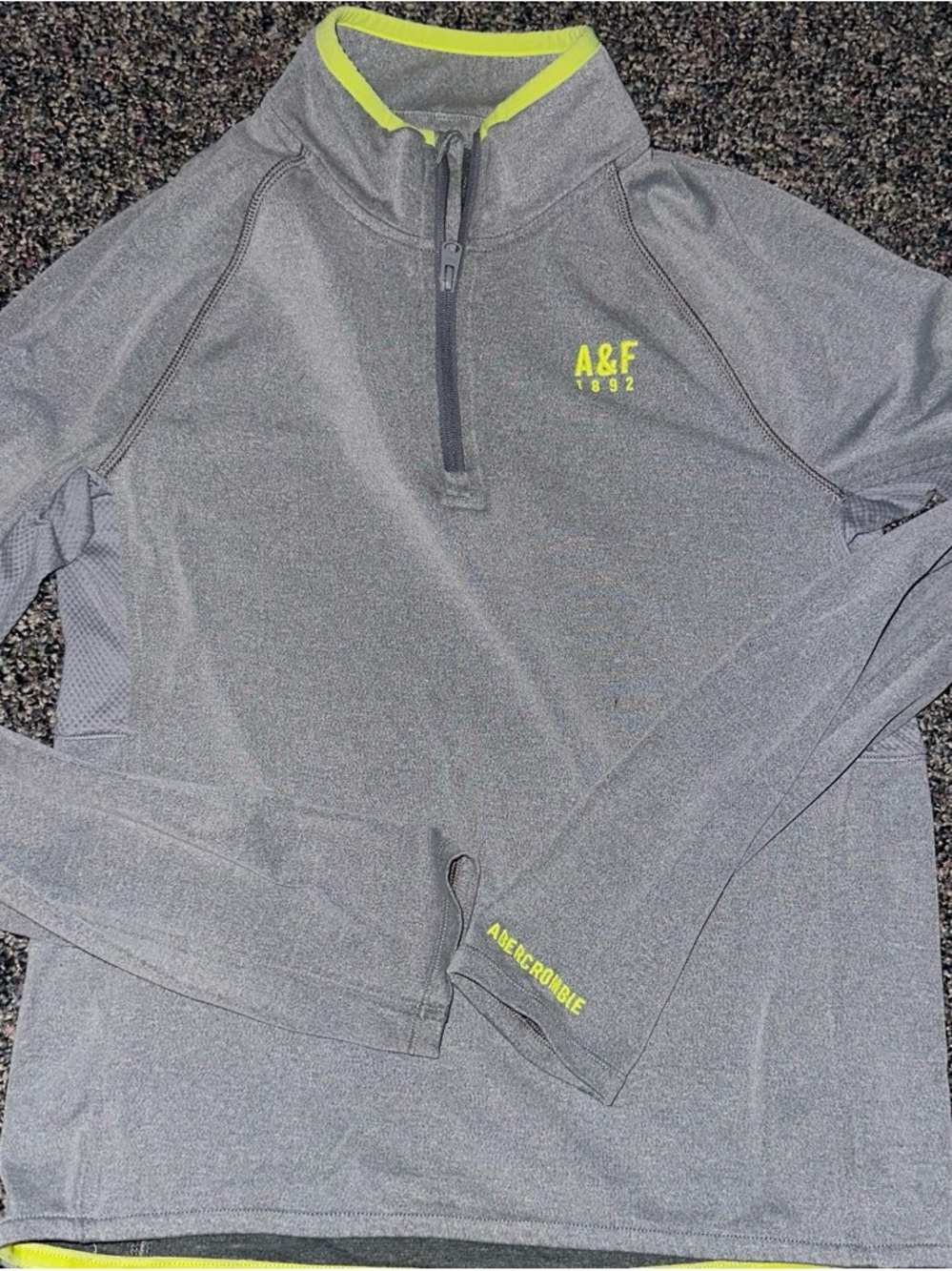 Abercrombie & Fitch Gray Half-Zip Swim Rash Guard with Neon Yellow Trim